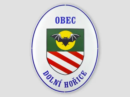 smaltovaný oválný znak obce Dolní Hořice