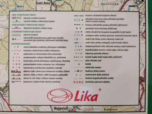 turistická mapa města Chýnov v elegantním stříbrném rámu vysvětlivky