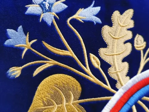 hasičský prapor vyšívaný, detail výšivky