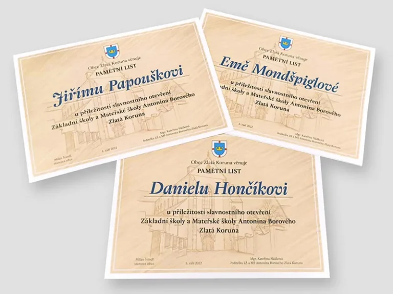 pamětní list Zlatá Koruna
